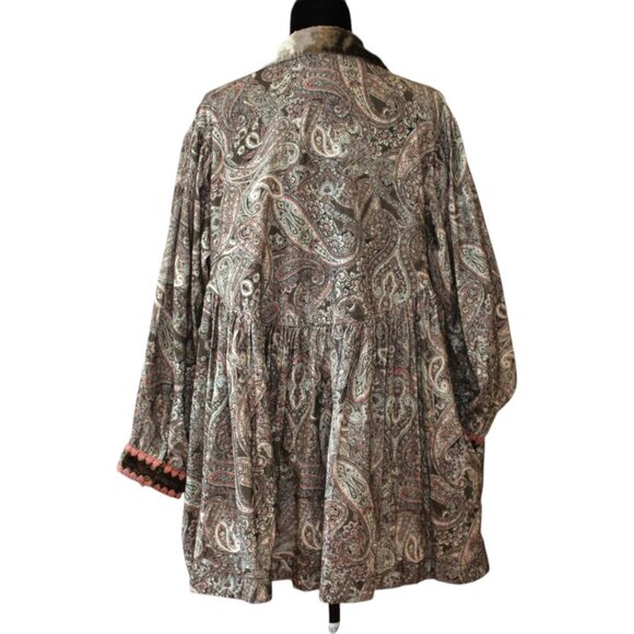 Free People Lucille Corduroy Mini Dress XS Cocoa Combo Babydoll Silhouette 229 - Picture 3 of 12